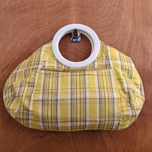 J Crew brand yellow plaid handbag purse doctor-bag with circle-handle